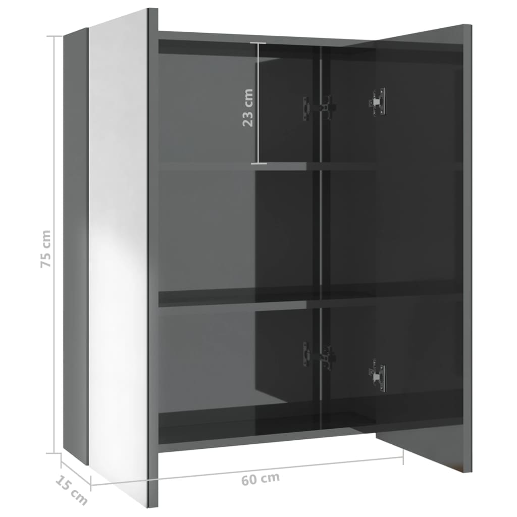 vidaXL Bathroom Mirror Cabinet 60x15x75 cm MDF Shining Grey