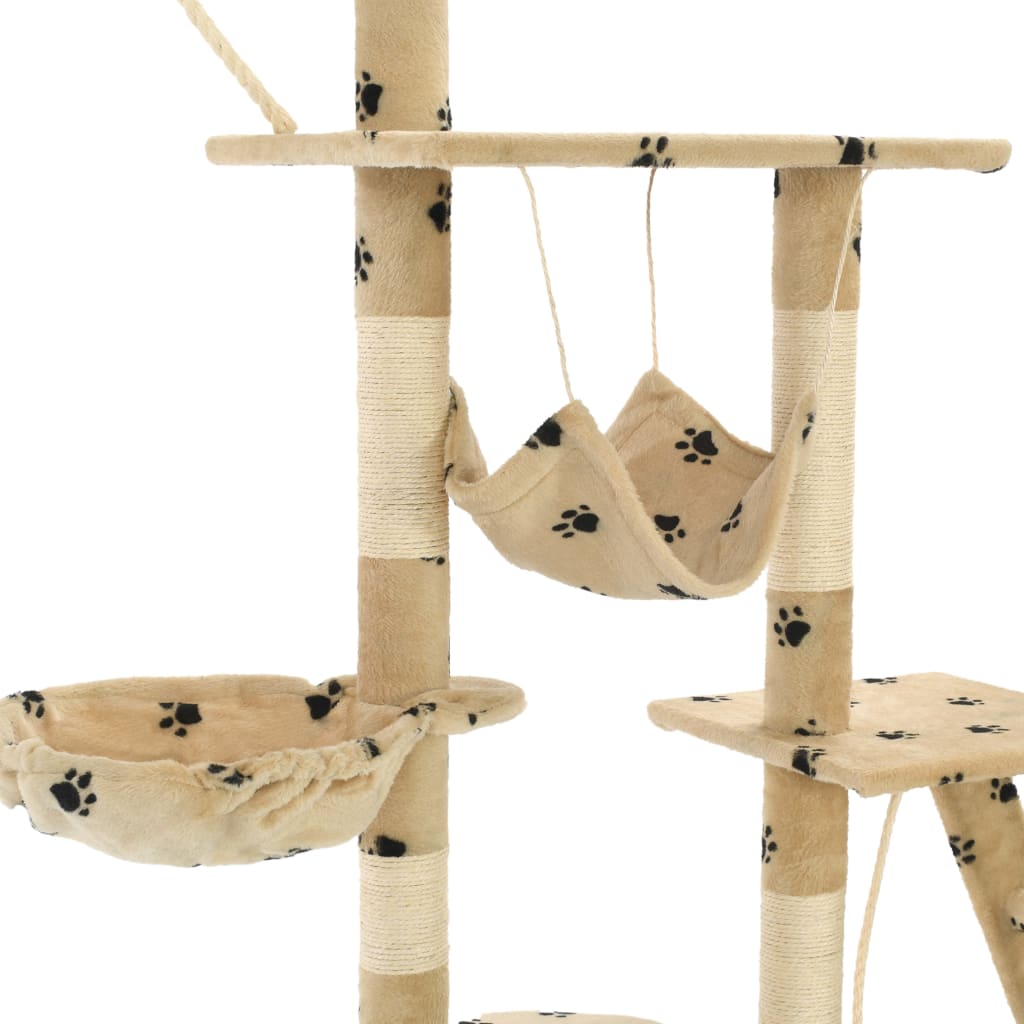 vidaXL Cat Tree with Sisal Scratching Posts 230-250 cm Paw Prints Beige