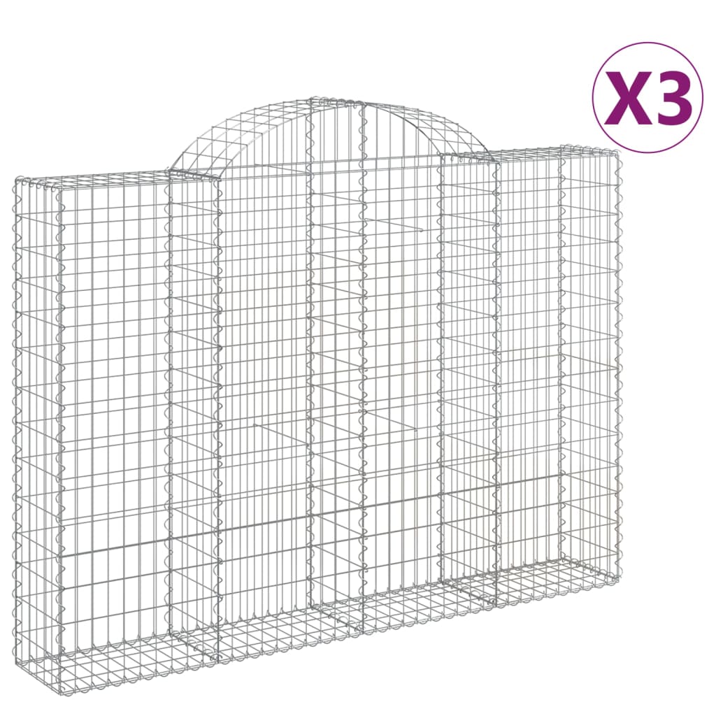 vidaXL Arched Gabion Baskets 3 pcs 200x30x140/160 cm Galvanised Iron