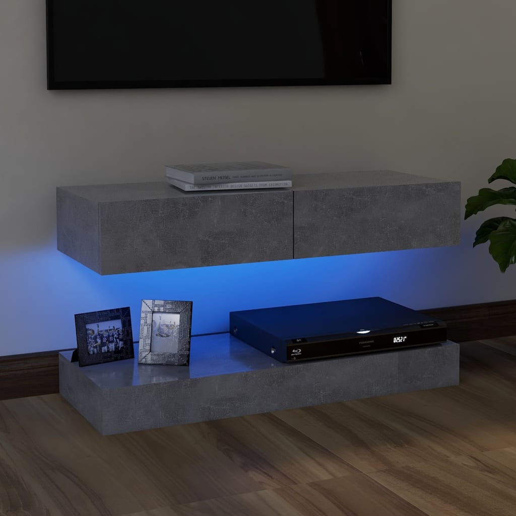 vidaXL TV Cabinet with LED Lights Concrete Grey 90x35 cm