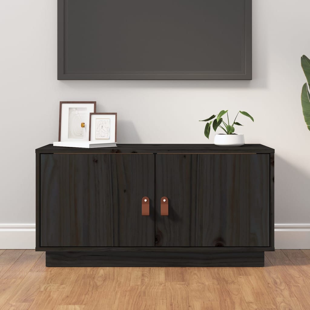 vidaXL TV Cabinet Black 80x34x40 cm Solid Wood Pine