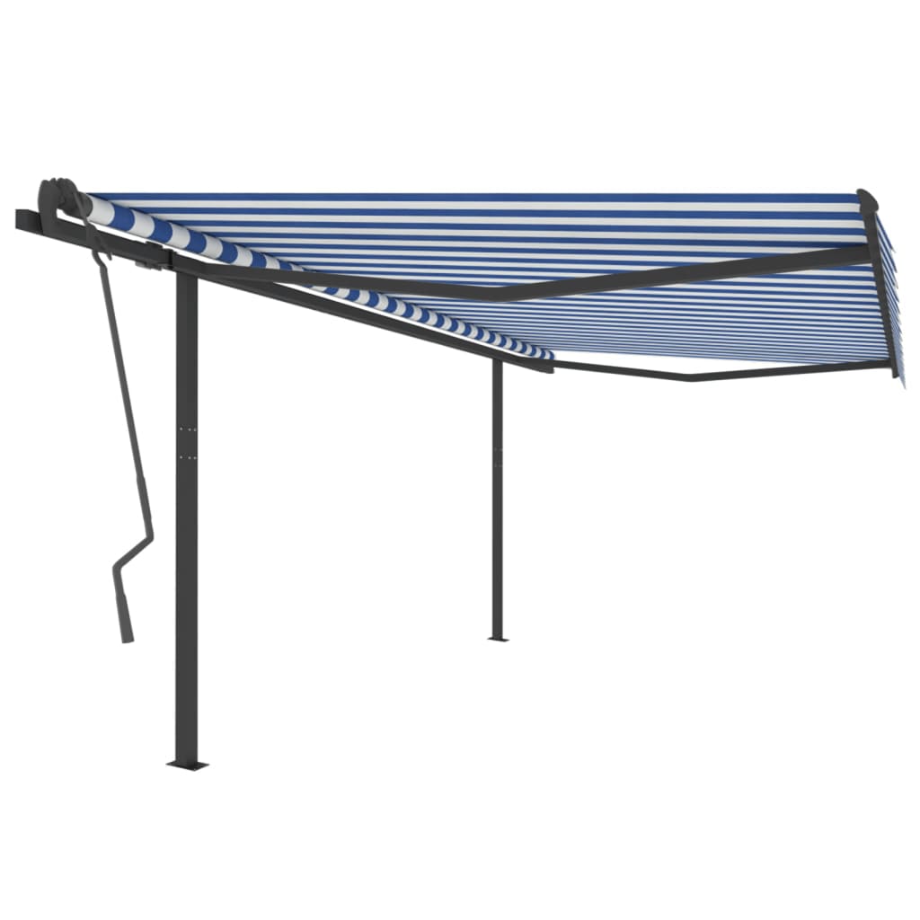 vidaXL Manual Retractable Awning with Posts 4x3.5 m Blue and White