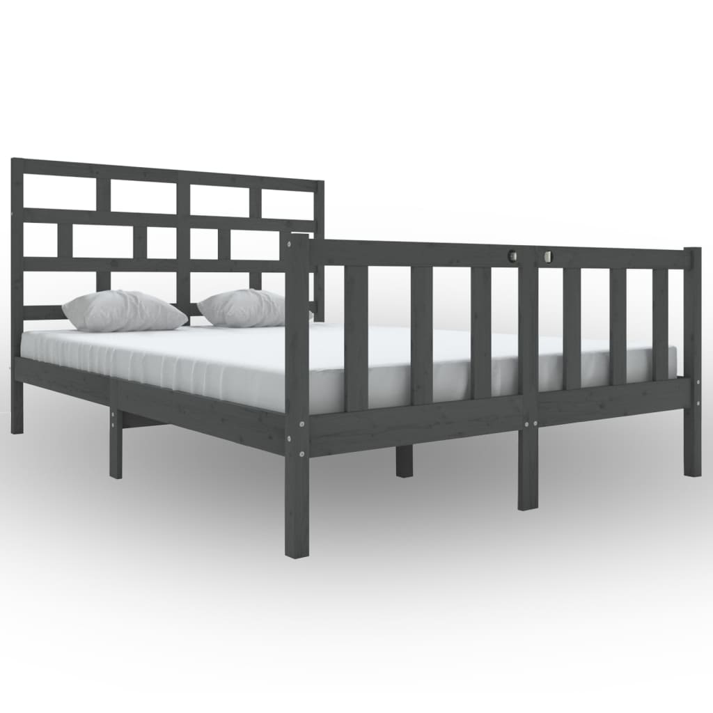 vidaXL Bed Frame Grey Solid Wood Pine 150x200 cm King Size