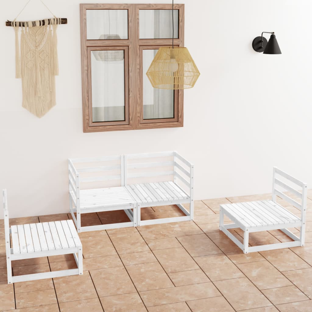 vidaXL 4 Piece Garden Lounge Set White Solid Wood Pine