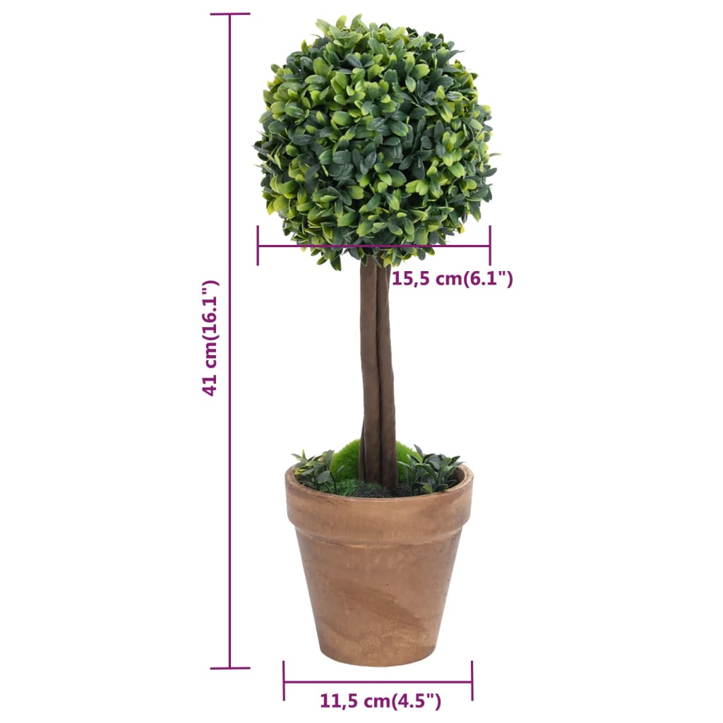 vidaXL Artificial Boxwood Plants 2 pcs with Pots Ball Shaped Green 41 cm