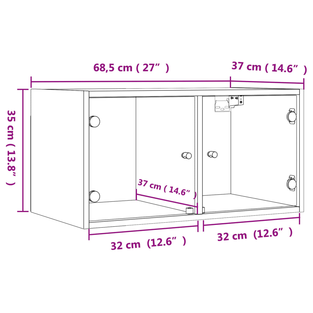 vidaXL Wall Cabinet with Glass Doors Sonoma Oak 68.5x37x35 cm