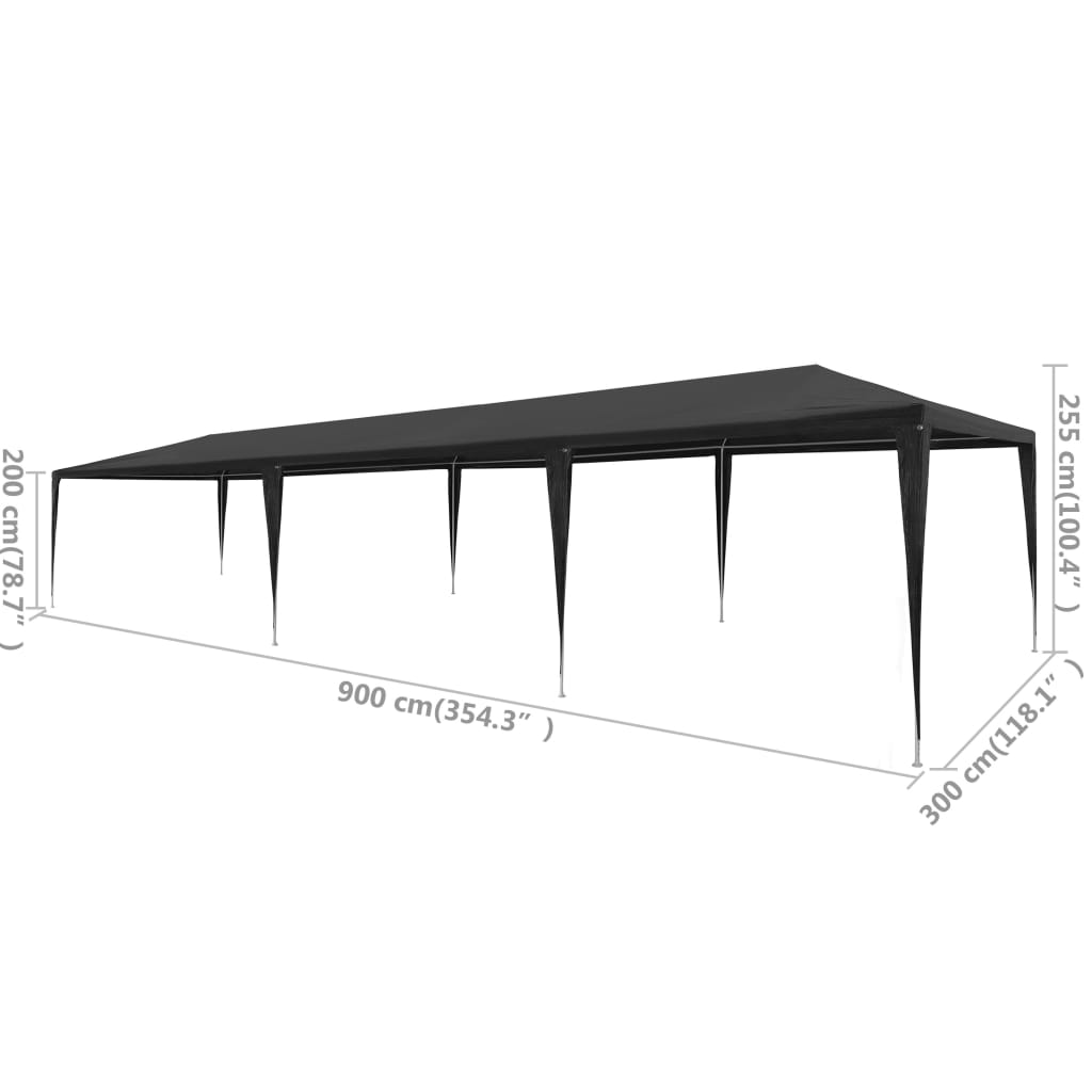 vidaXL Party Tent 3x9 m PE Anthracite