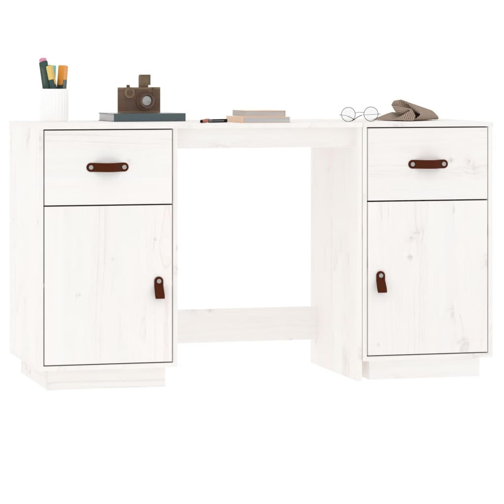 vidaXL Desk with Cabinets White 135x50x75 cm Solid Wood Pine