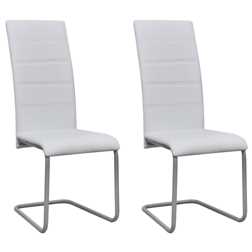 vidaXL Cantilever Dining Chairs 2 pcs White Faux Leather