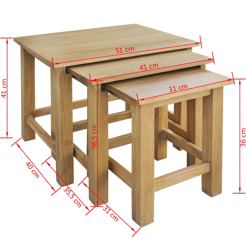 vidaXL Nesting Tables 3 pcs Solid Oak Wood