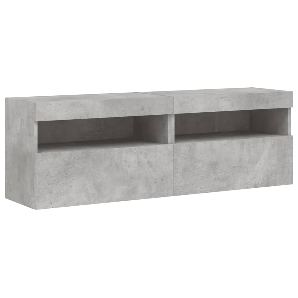 vidaXL 8 Piece TV Wall Cabinet Set with LED Lights Concrete Grey