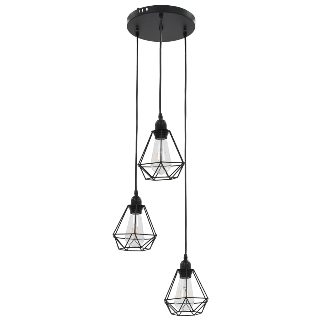 vidaXL Ceiling Lamp with Diamond Design Black 3 x E27 Bulbs