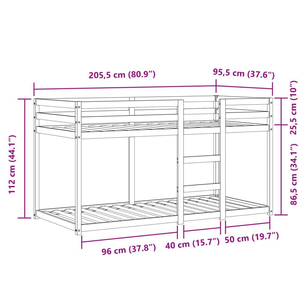 vidaXL Bunk Bed with Curtains White&Black 90x200 cm Solid Wood Pine