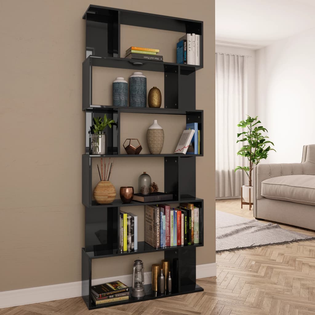 vidaXL Book Cabinet/Room Divider High Gloss Black 80x24x192 cm Chipboard