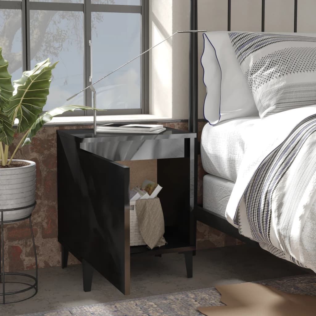 vidaXL Bed Cabinets with Metal Legs High Gloss Black 40x30x50 cm