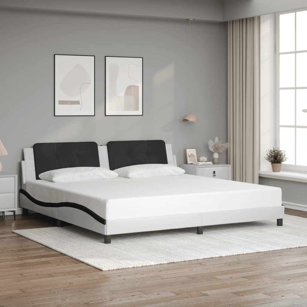 vidaXL Bed Frame with Headboard White and Black 200x200 cm Faux Leather