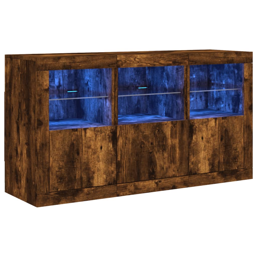 vidaXL Sideboard with LED Lights Smoked Oak 123x37x67 cm