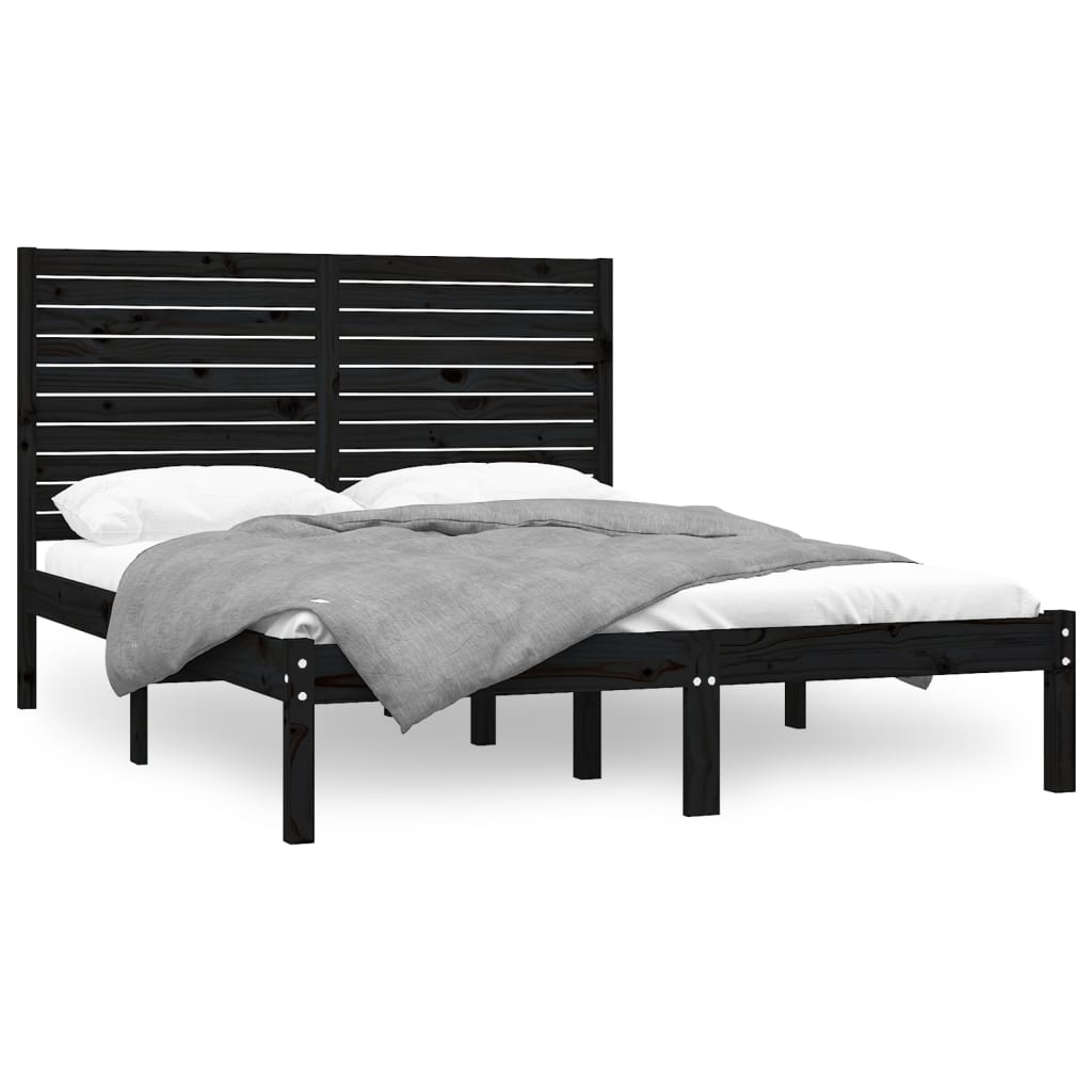vidaXL Bed Frame Black Solid Wood 140x200 cm
