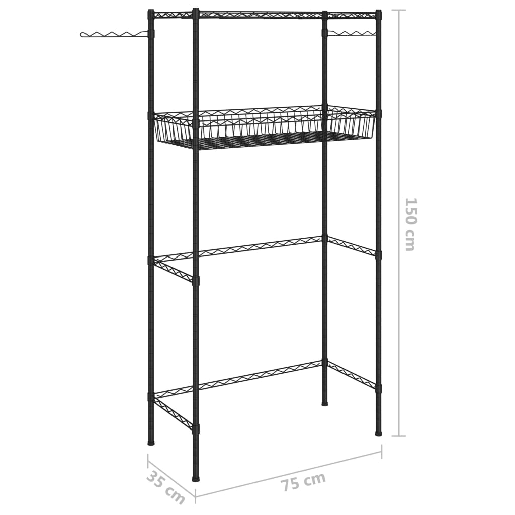 vidaXL 2-Tier Storage Rack over Laundry Machine Black 75x35x150 cm
