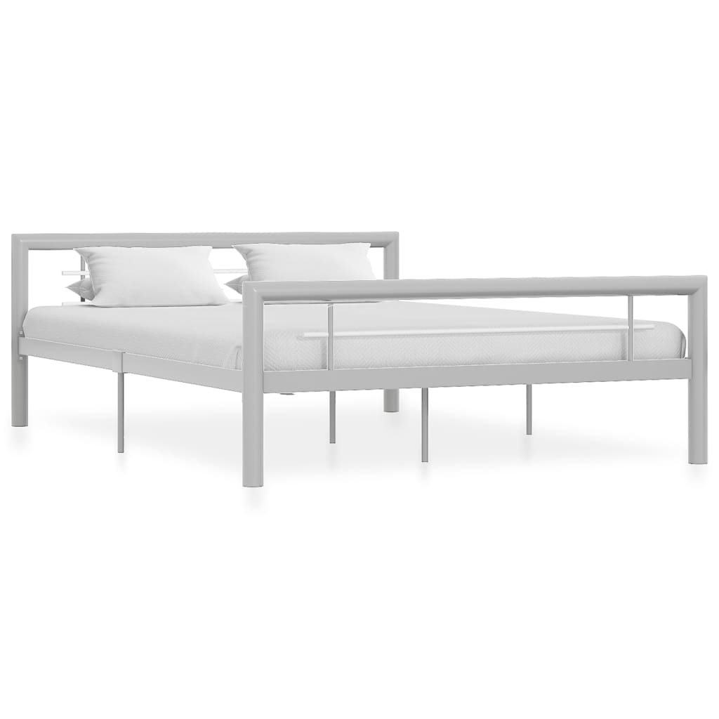 vidaXL Bed Frame Grey and White Metal 140x200 cm