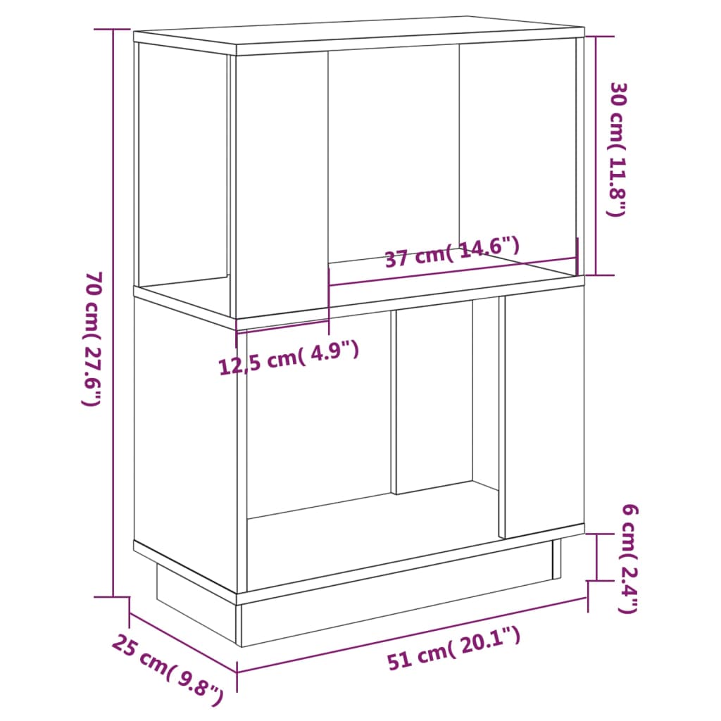 vidaXL Book Cabinet/Room Divider Black 51x25x70 cm Solid Wood Pine