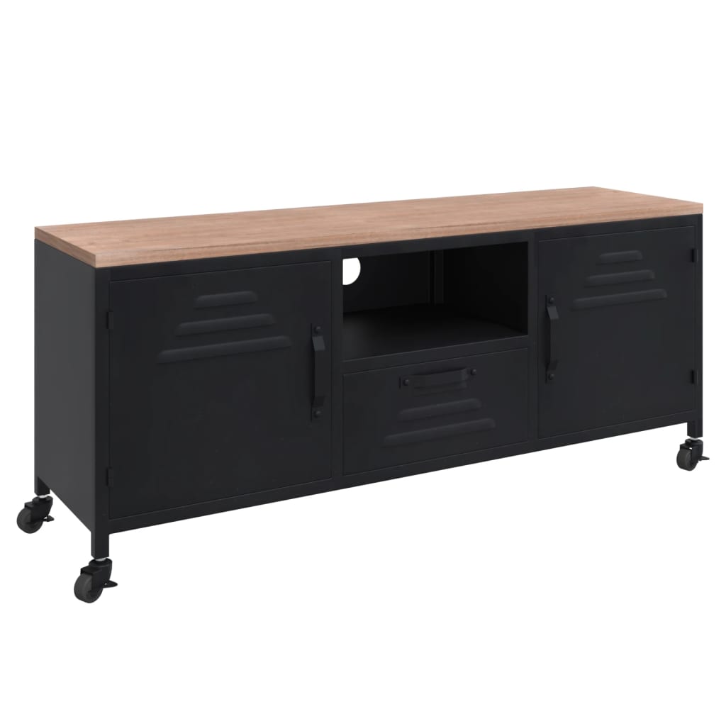 vidaXL TV Cabinet Black 110x30x43 cm Iron and Solid Wood Fir