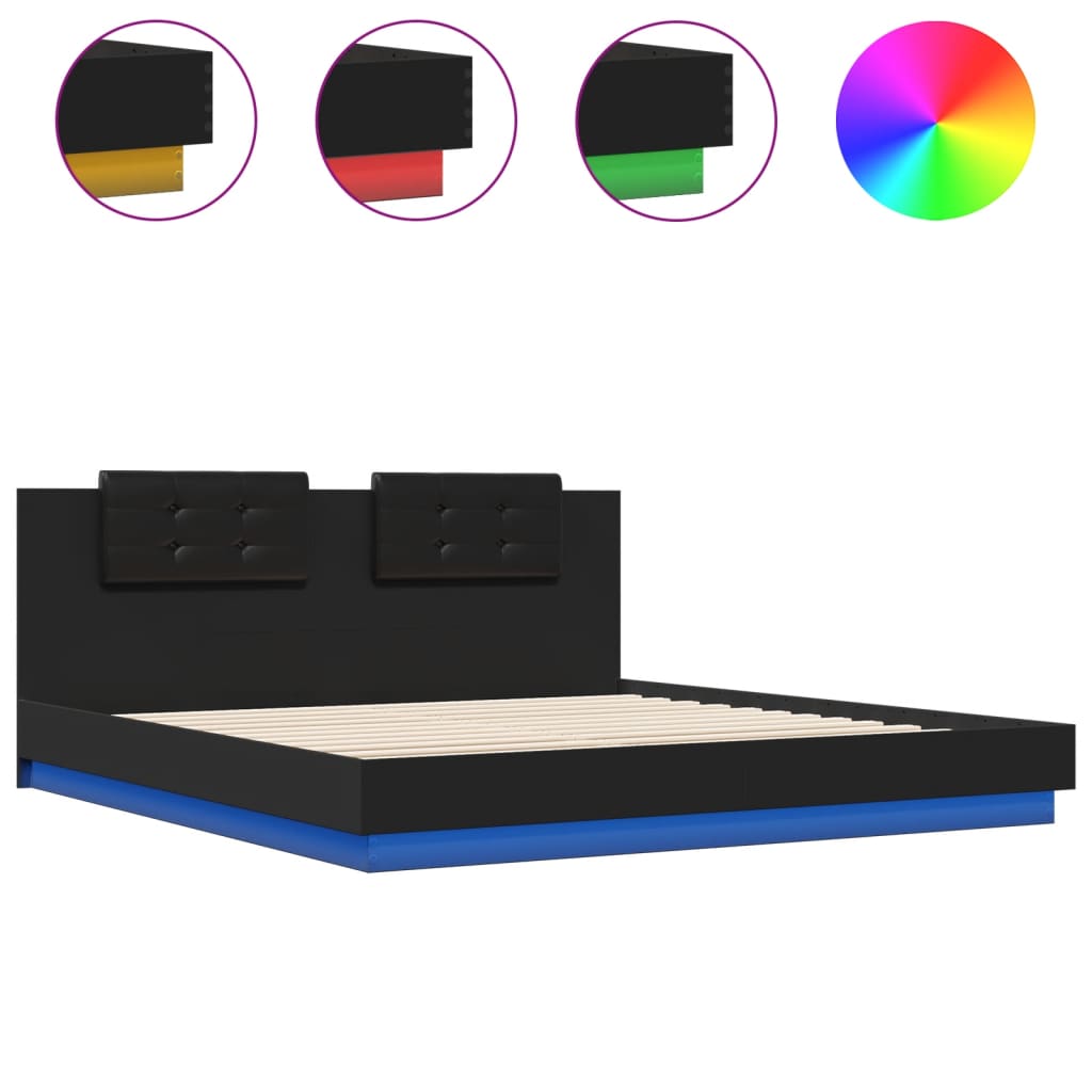 vidaXL Bed Frame with Headboard and LED Lights Black 160x200 cm