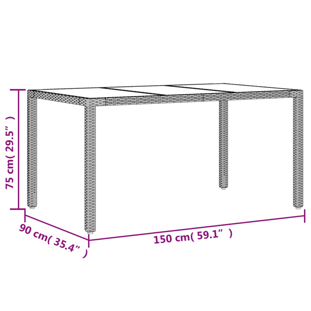 vidaXL Garden Table with Glass Top Beige 150x90x75 cm Poly Rattan