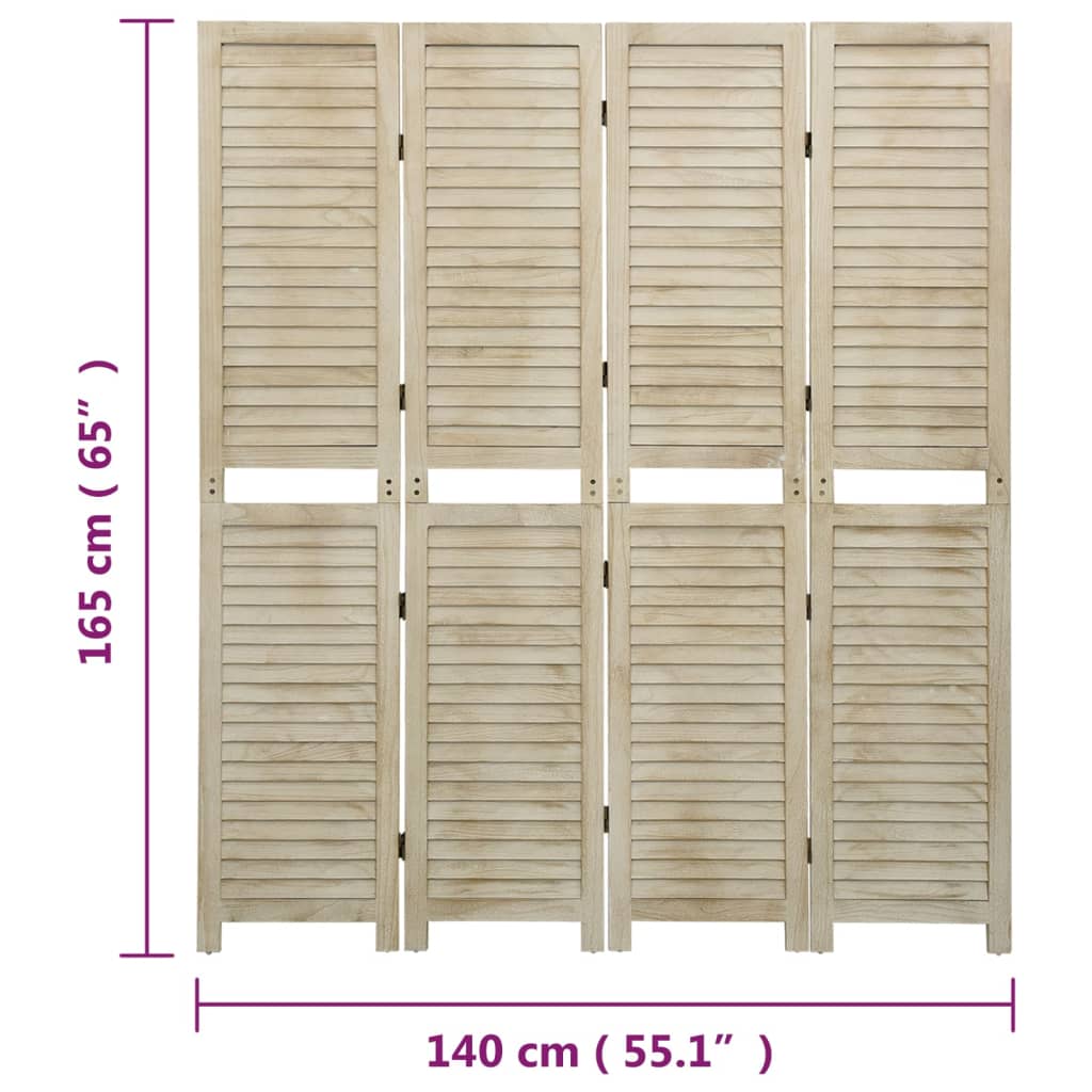 vidaXL 4-Panel Room Divider 140x165 cm Solid Wood Paulownia