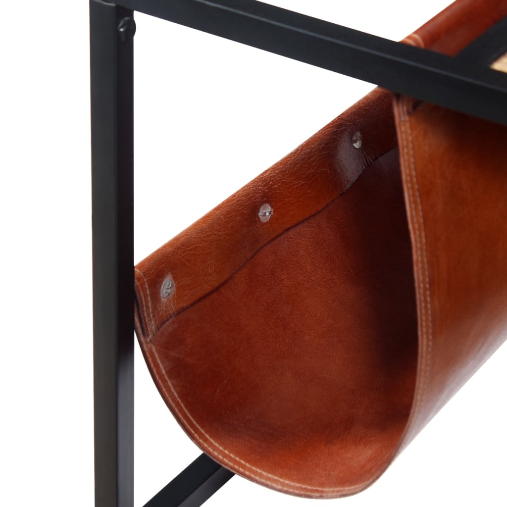 vidaXL Coffee Table with Genuine Leather Magazine Holder 110x50x45 cm