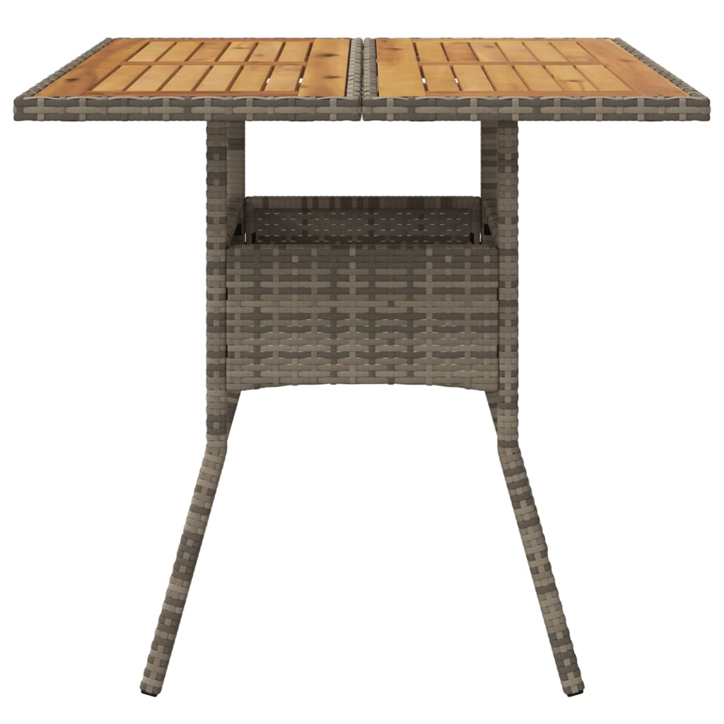 vidaXL Garden Table with Acacia Wood Top Grey 80x80x75 cm Poly Rattan