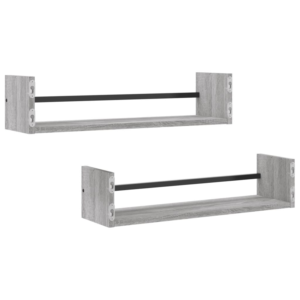 vidaXL Wall Shelves with Bars 2 pcs Grey Sonoma 60x16x14 cm