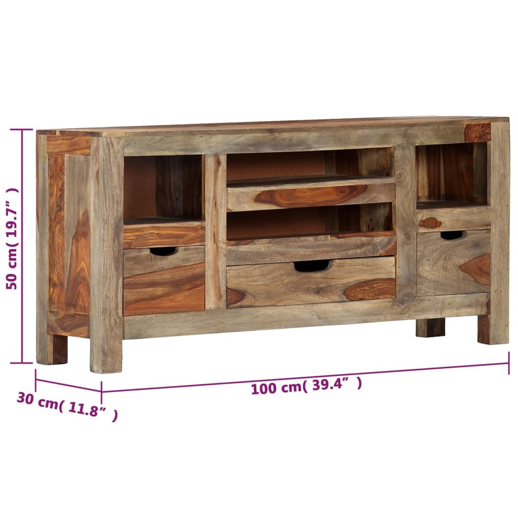 vidaXL Sideboard Grey 100x30x50 cm Solid Sheesham Wood