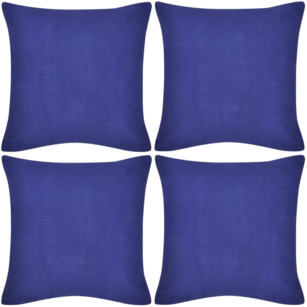 4 Blue Cushion Covers Cotton 80 x 80 cm