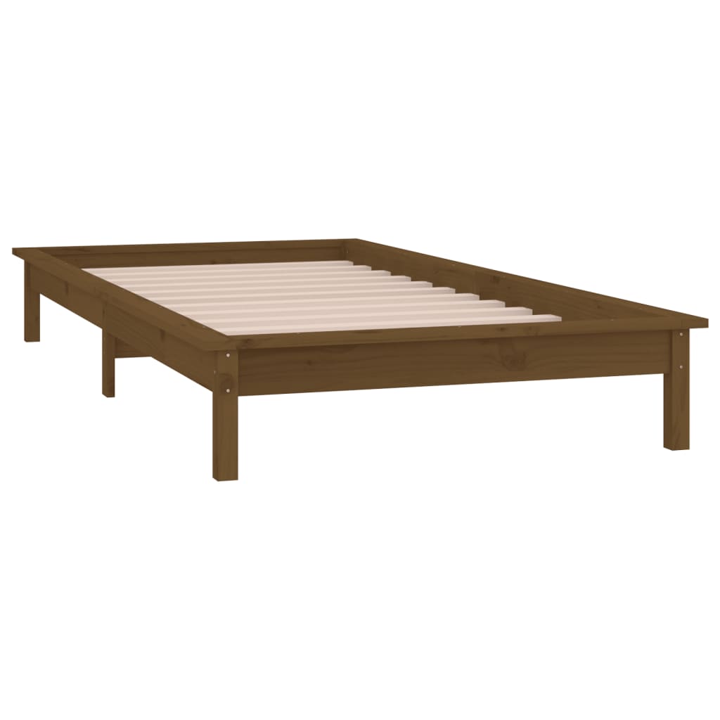 vidaXL LED Bed Frame Honey Brown 75x190cm Small Single Solid Wood