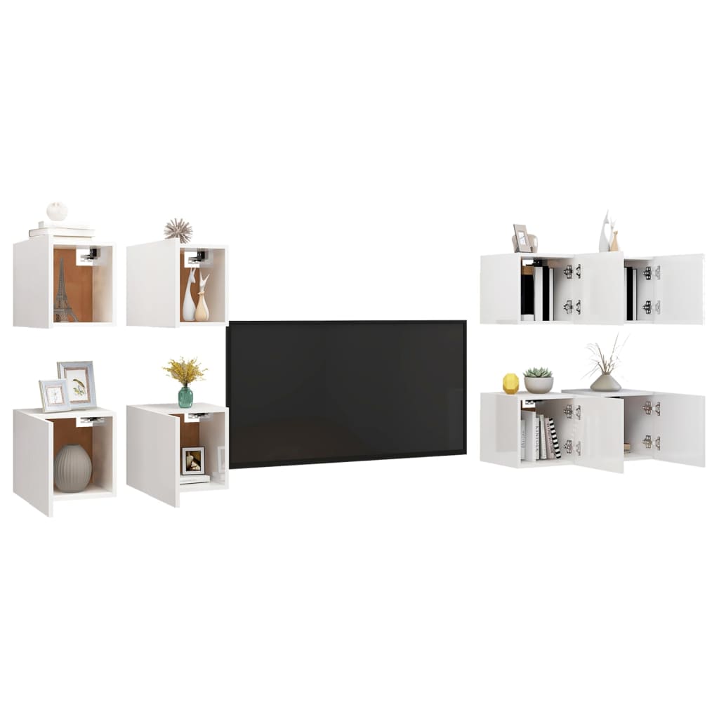 vidaXL Wall Mounted TV Cabinets 8 pcs High Gloss White 30.5x30x30 cm