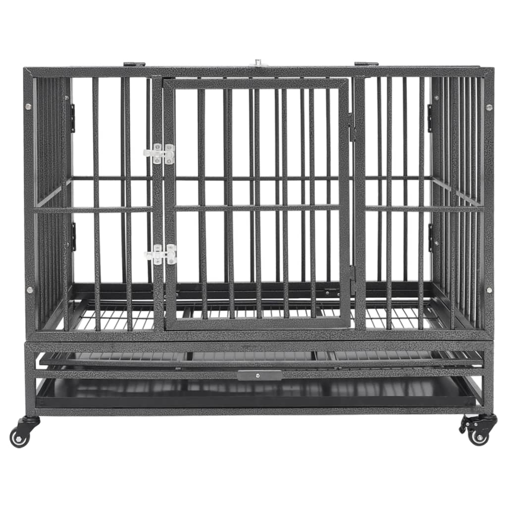 vidaXL Dog Cage with Wheels Steel 92x62x76 cm