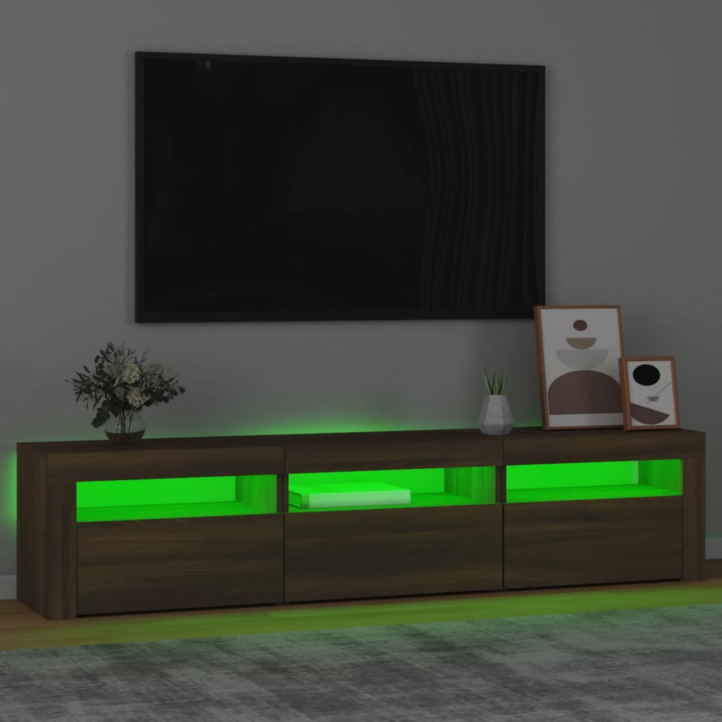 vidaXL TV Cabinet with LED Lights Brown Oak 180x35x40 cm