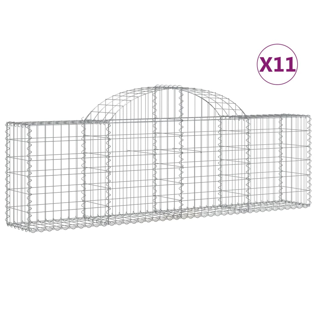 vidaXL Arched Gabion Baskets 11 pcs 200x30x60/80 cm Galvanised Iron