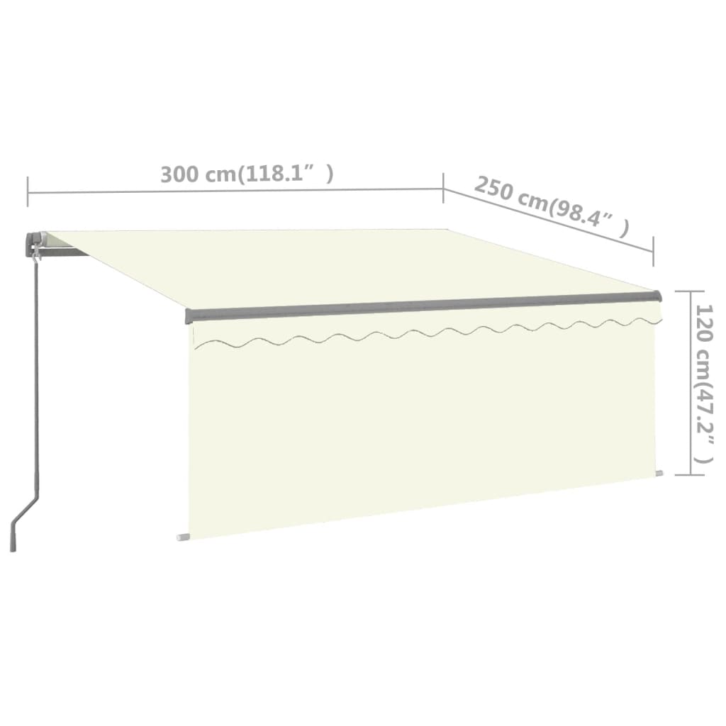 vidaXL Manual Retractable Awning with Blind 3x2.5m Cream