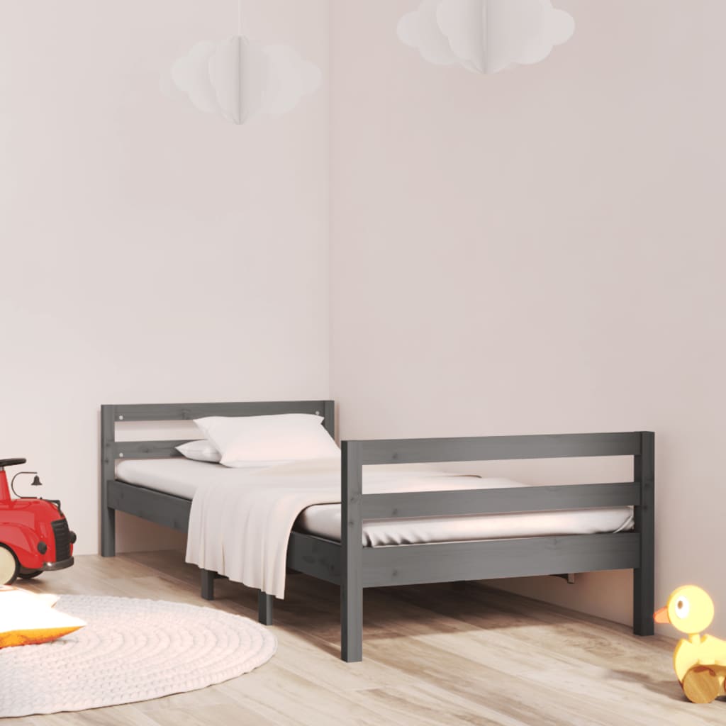 vidaXL Bed Frame Grey 90x200 cm Solid Wood Pine