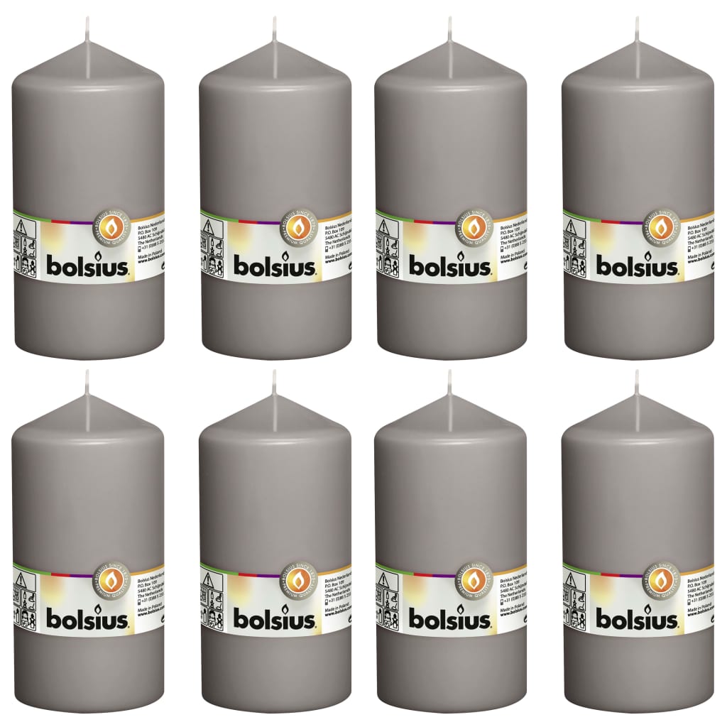 Bolsius Pillar Candles 8 pcs 150x78 mm Warm Grey
