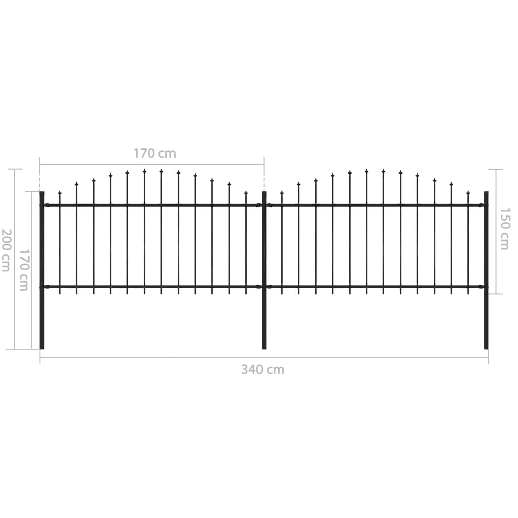 vidaXL Garden Fence with Spear Top Steel (1.25-1.5)x3.4 m Black