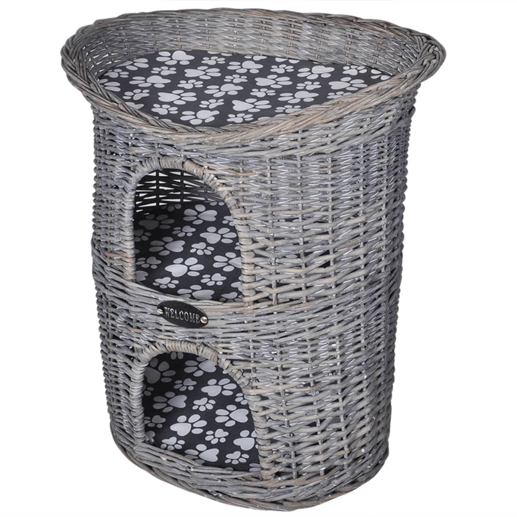 vidaXL 2-Tier Willow Cat Tree Pet House/Bed/Scratching Post with Cushion