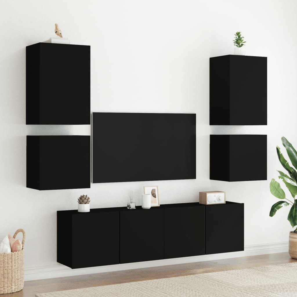 vidaXL 6 Piece TV Wall Units Black Engineered Wood