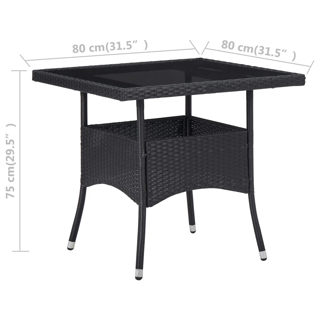 vidaXL 3 Piece Garden Dining Set Poly Rattan and Tempered Glass Black