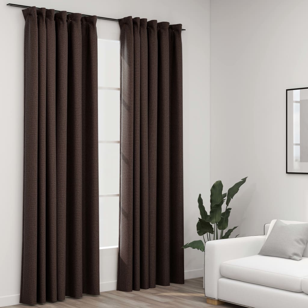 vidaXL Linen-Look Blackout Curtains with Hooks 2 pcs Taupe 140x225 cm