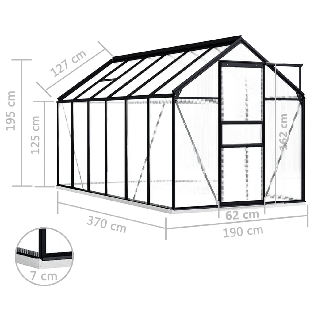 vidaXL Greenhouse with Base Frame Anthracite Aluminium 7.03 m²