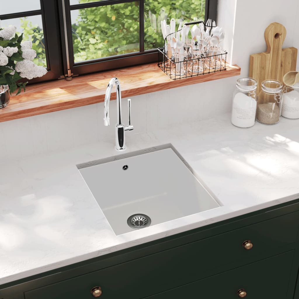 vidaXL Granite Kitchen Sink Single Basin White
