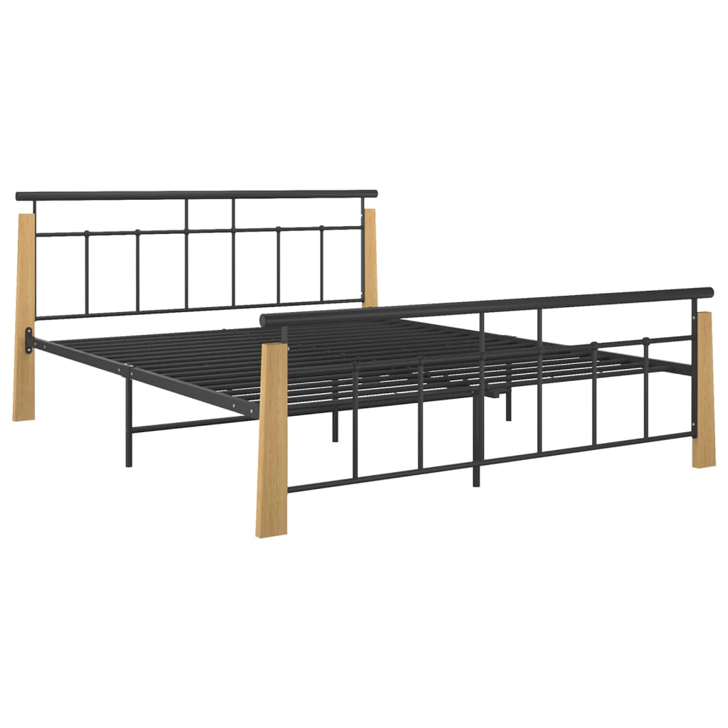 vidaXL Bed Frame Metal and Solid Oak Wood 160x200 cm